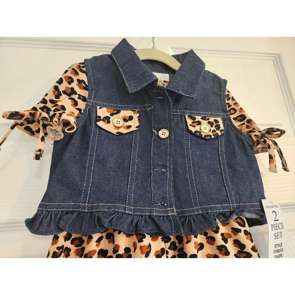 Rare Editions GIRLS ANIMAL PRINT DRESS WITH DENIM VEST  Sz 2T New with Tags